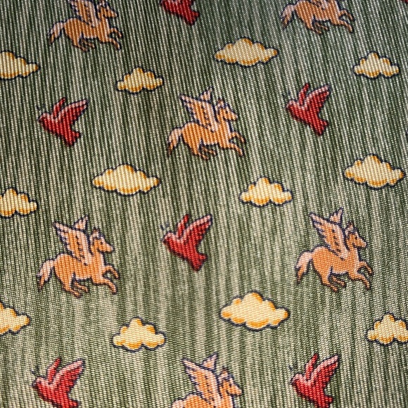 👋🏾SOLD👋🏾auth HERMÈS leaf green silk necktie PEGASUS & bird - Picture 3 of 4